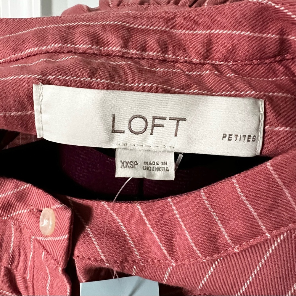 LOFT 100% Cotton Striped Shirttail Blouse, XXSP - Picture 9 of 11